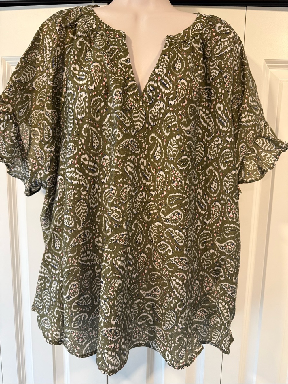 Ophelia Roe green paisley blouse top 3X new